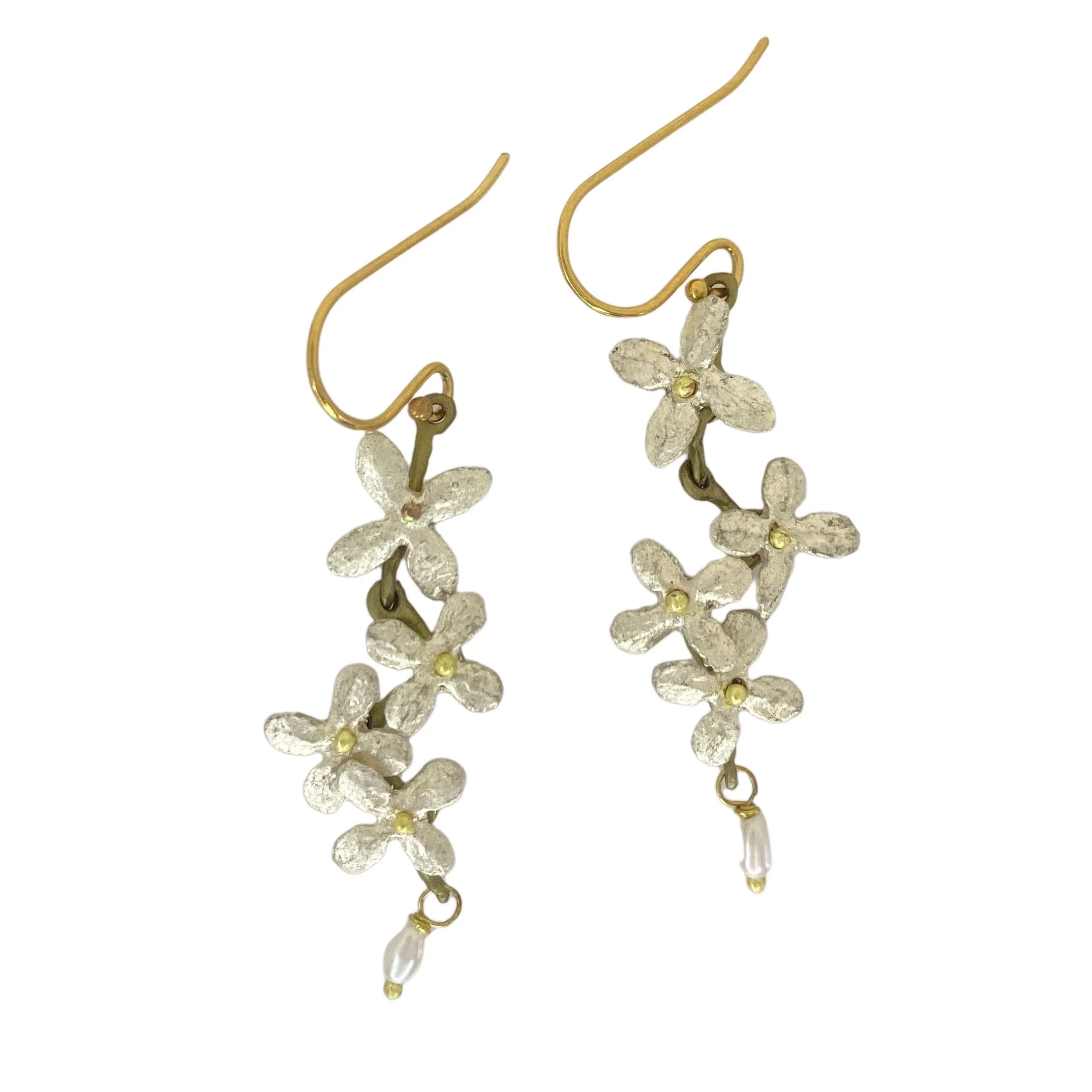 Michael Michaud White Hydrangea Dangle Earrings