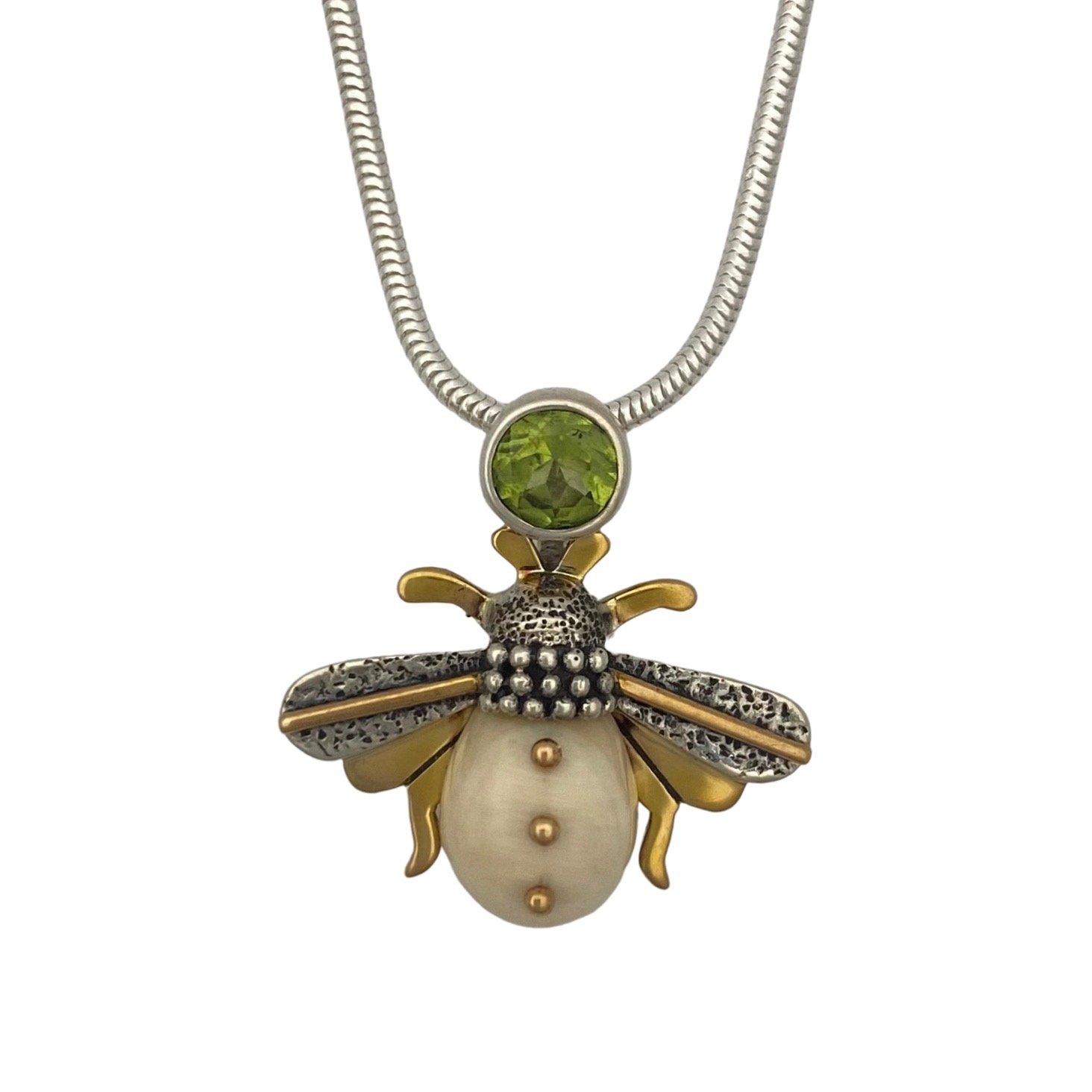 Jenny Bryne .925 Fossil Ivory Bee and Peridot Pendant