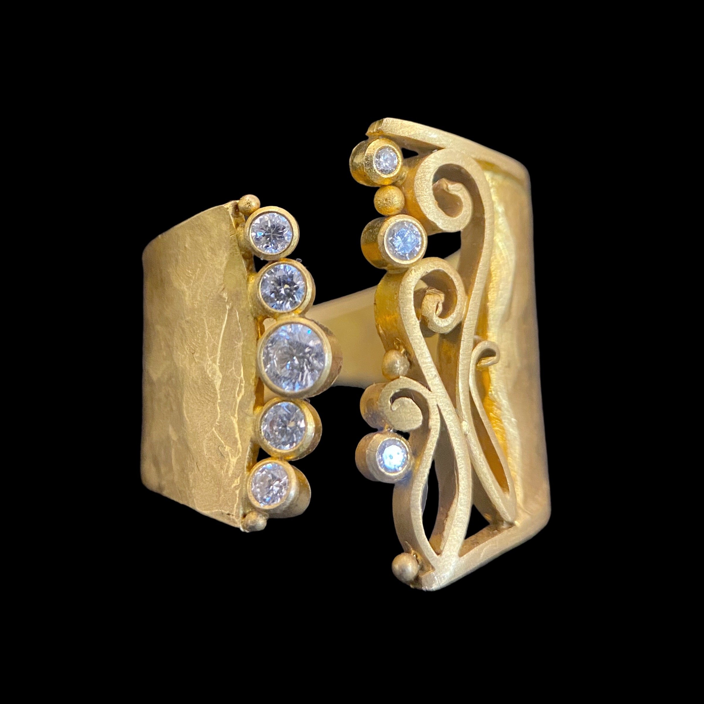 Rosario Garcia 18k Diamond Filigree Textured Ring Bellisima Collection