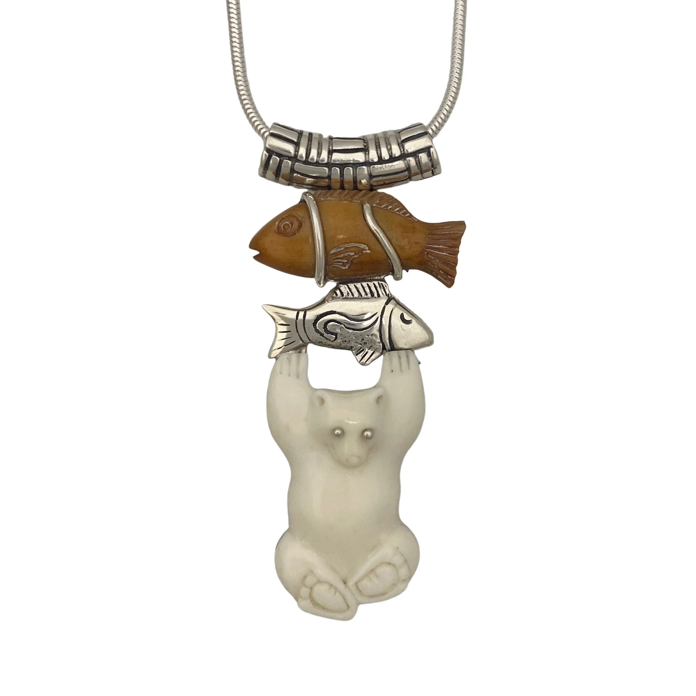 Jenny Byrne Hanging Bear with Fish Pendant