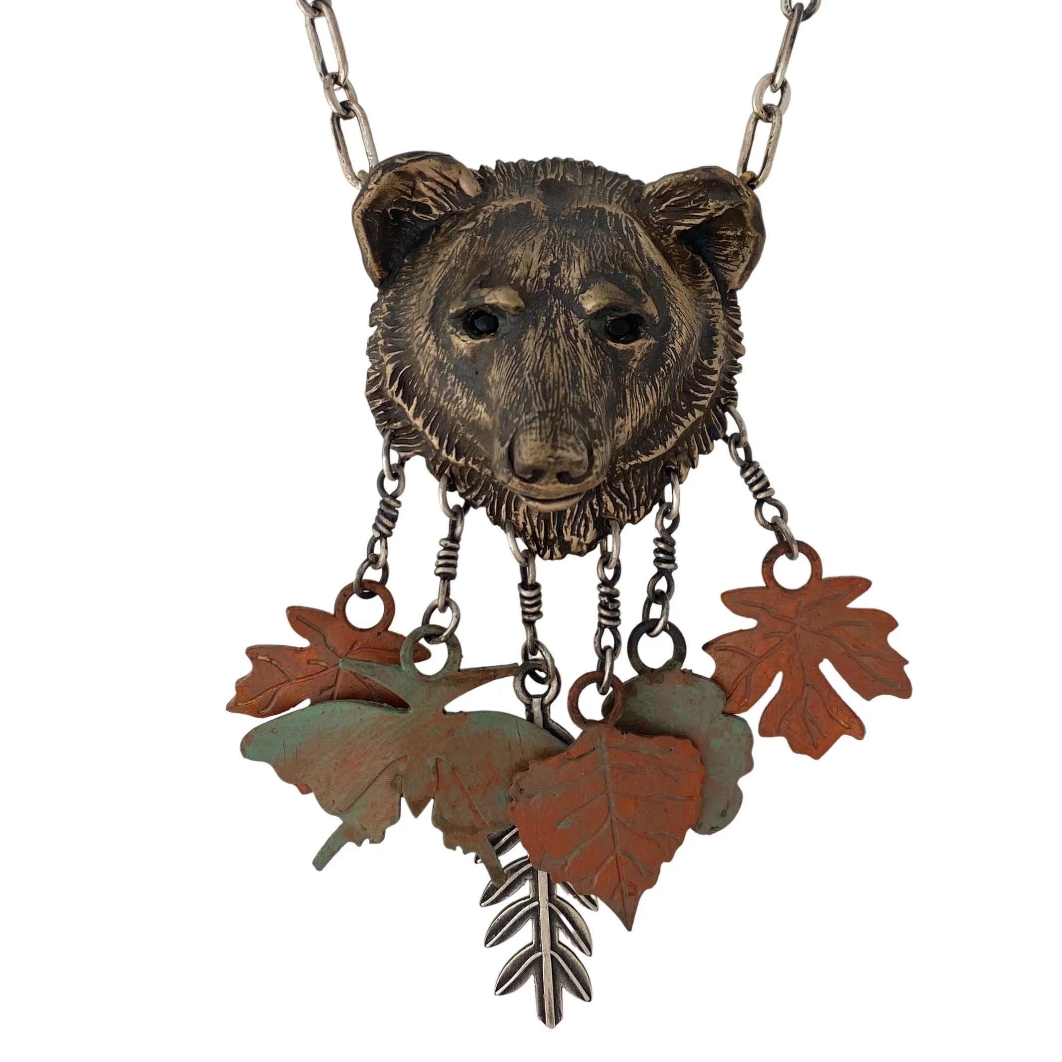 Brooke Stone Black Bear with Forest Charms Necklace