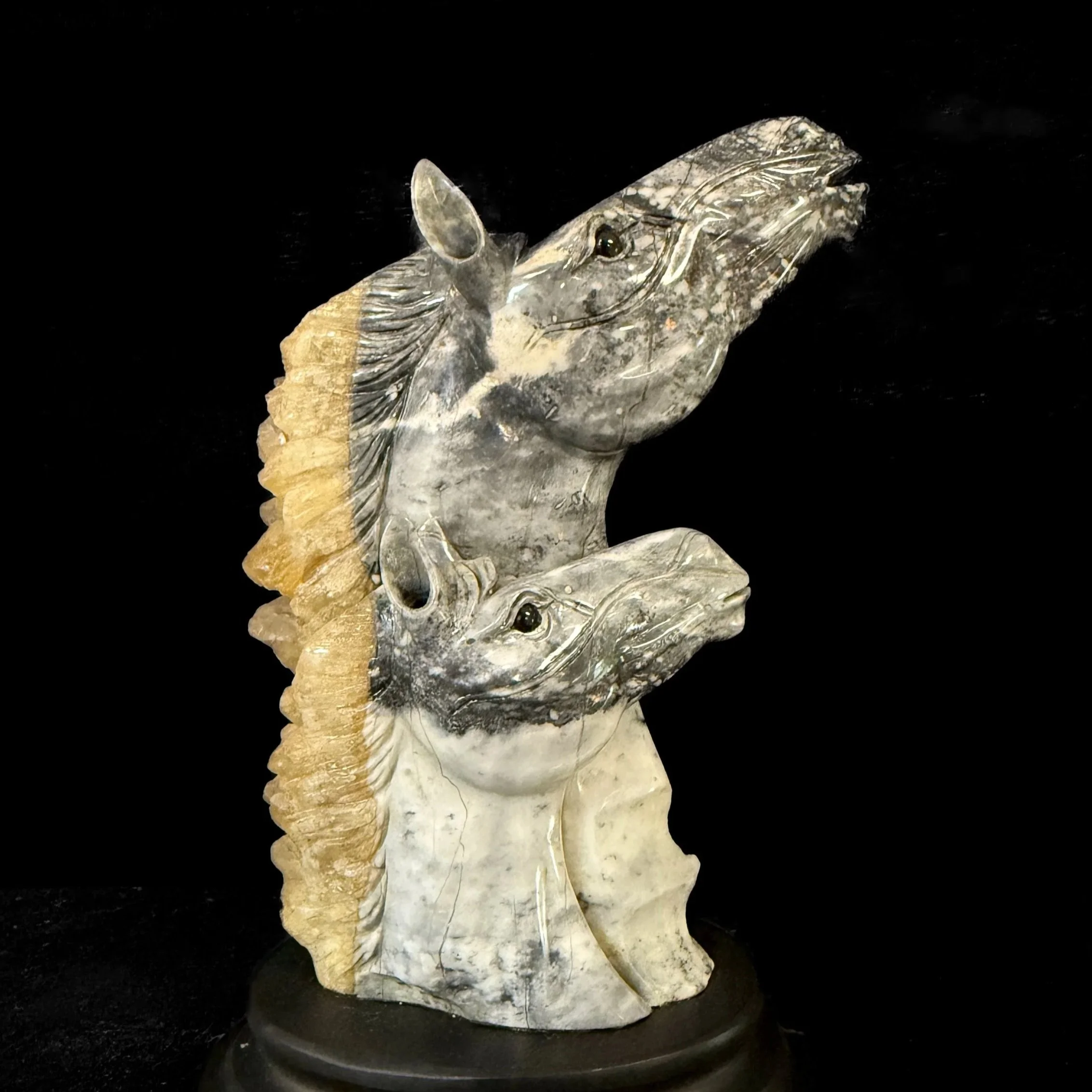 Horse and Foal Crystalline Calcite Carving