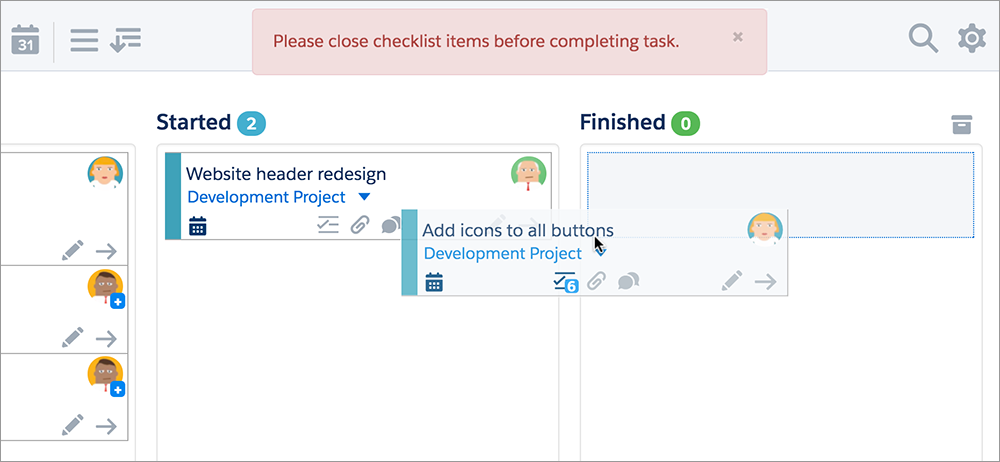 With validation rules you can control who can move a task and when.