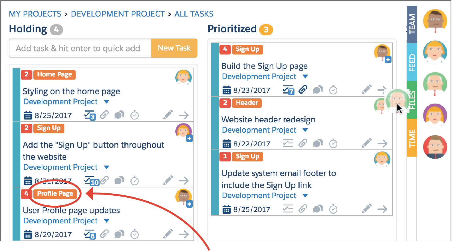 Add topics to tasks to identify the big themes within a project. You can also use topics to assign story points to tasks