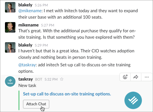 Use to TaskRay bot to easily add a task to a project.