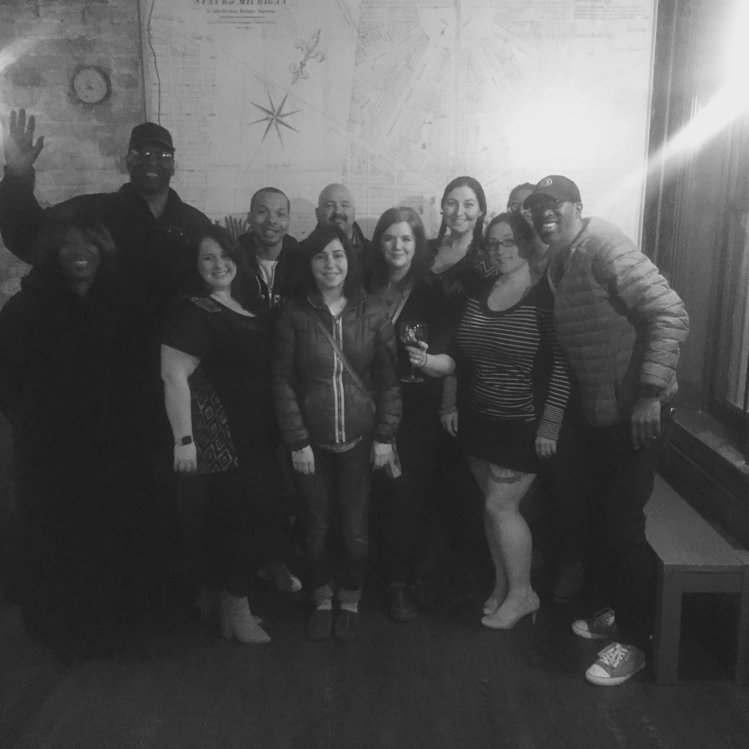 Gathered in front of the new extension inside Exodus Rooftop Bar. 