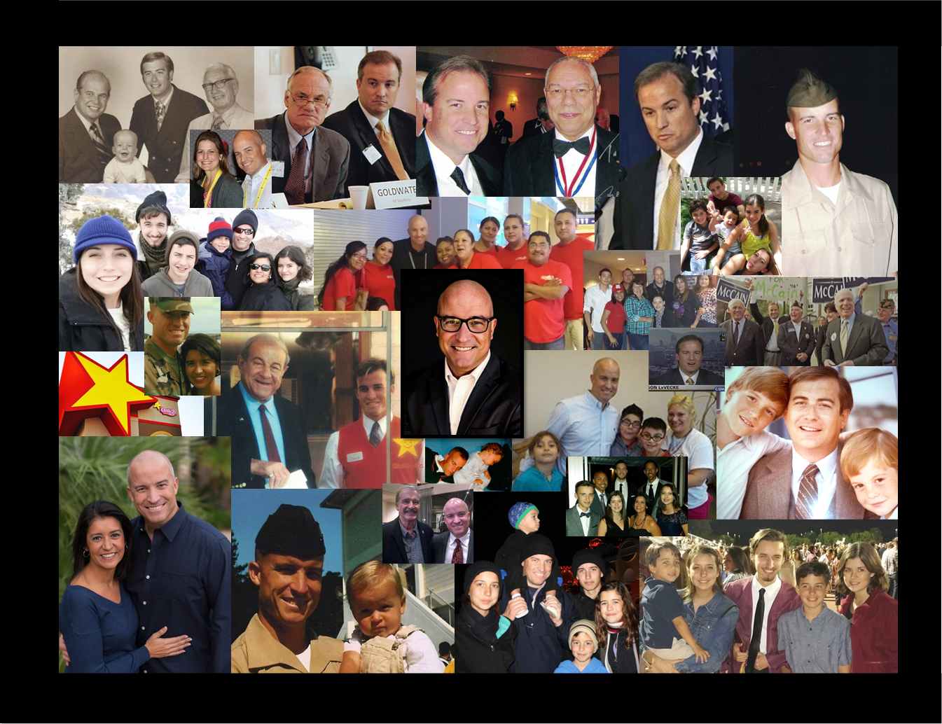 Collage of various people in different settings, including group photos at events, family pictures, and individuals in casual and formal attire.