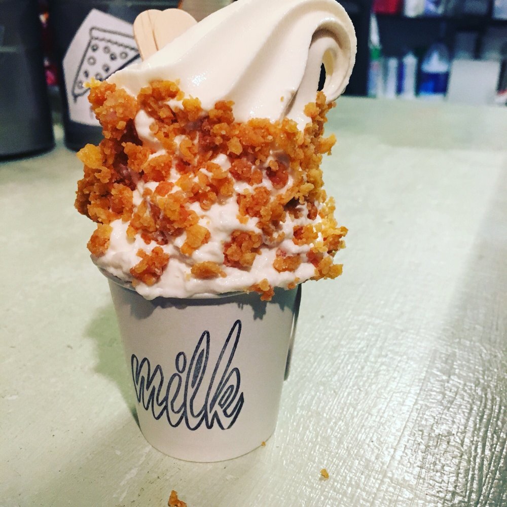 Cereal Milk soft serve with extra cornflake crunch