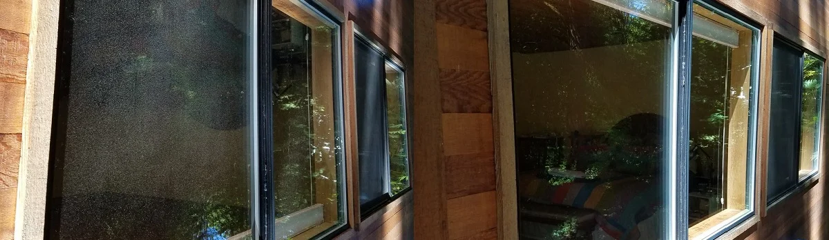 Before and after. Dirty windows and screens are cleaned inside and out, bringing the sun and outdoors in.