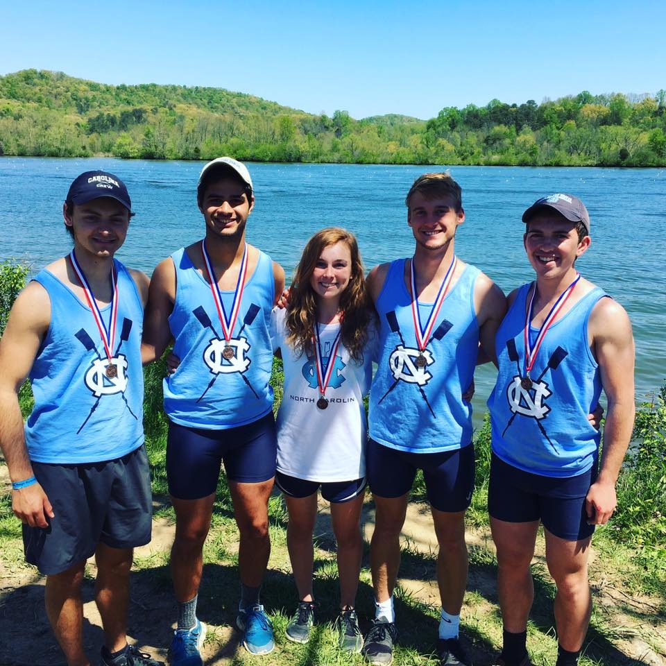 From left: Parker Ballner, Daniel Valder, Zoe Sparks, Jared Noble, and Jon De Tulio with their medals following a third place finish in the Novice Lightweight 4+.
