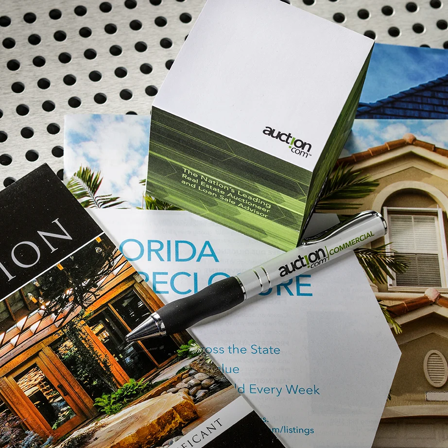 Auction.com Since Auction.com was created we have been there to meet the fast paced requirements of their nationwide marketing campaigns. Our nationwide manufacturing and fulfillment capabilities make us their perfect partner. 