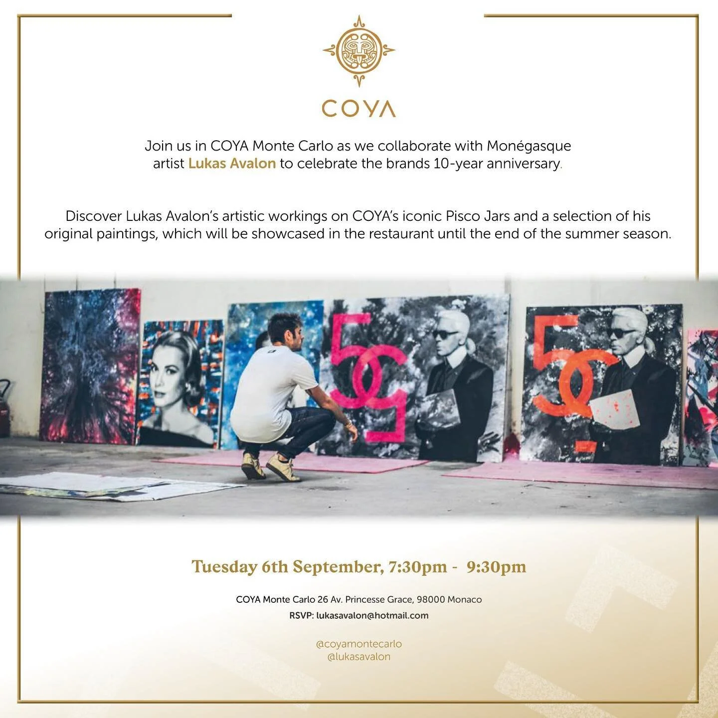 I&rsquo;m very happy to be part of the @coyafamily and showcases some of my works to you guys in this incredible location @coyamontecarlo ✨