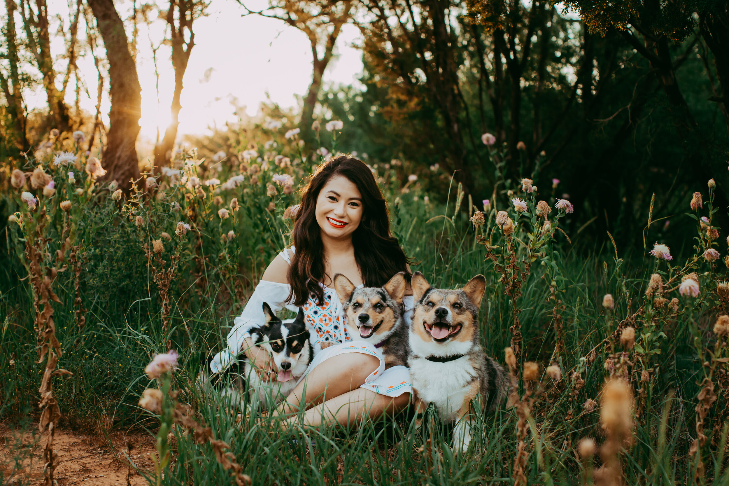 Nestled in the wildflowers and the beautiful foliage. She is beaming with her furry friends by her side #tealawardphotography #texasphotographer #amarillophotography #amarillophotographer #lifestylephotography #emotionalphotography #photoshoot #family #puppylove #purejoy #puppyphotos #lifestyleinteraction
