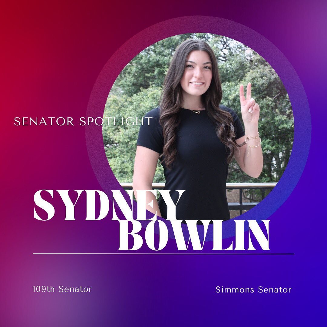 🌟SENATE SPOTLIGHT🌟
This weeks Senate Spotlight is Sydney Bowlin. Sydney serves as a Simmons Senator. She is the Co-President of IfYoureReadingThis@SMU, Delta Gamma Director of Scholarship and Student Wellness Ambassador. Keep up all the great work!