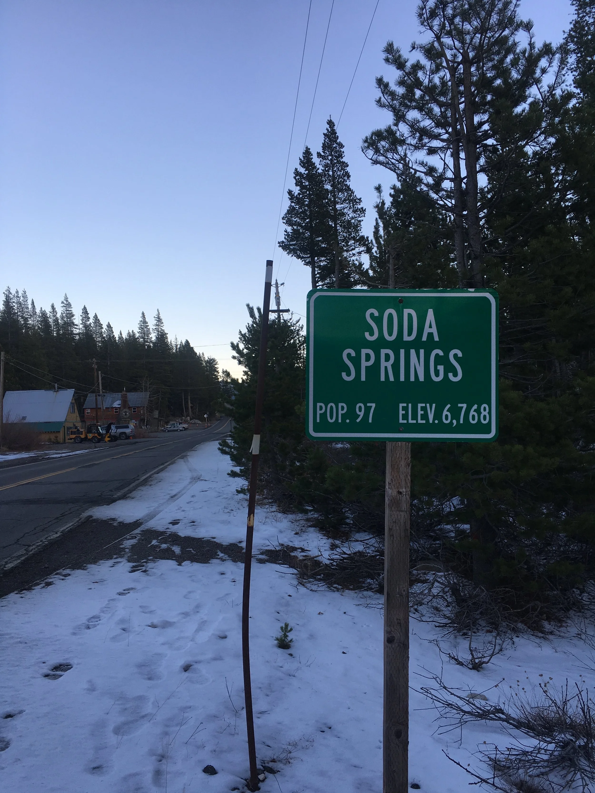 Soda Spring, CA, about 45 miles west of Reno, Nevada.