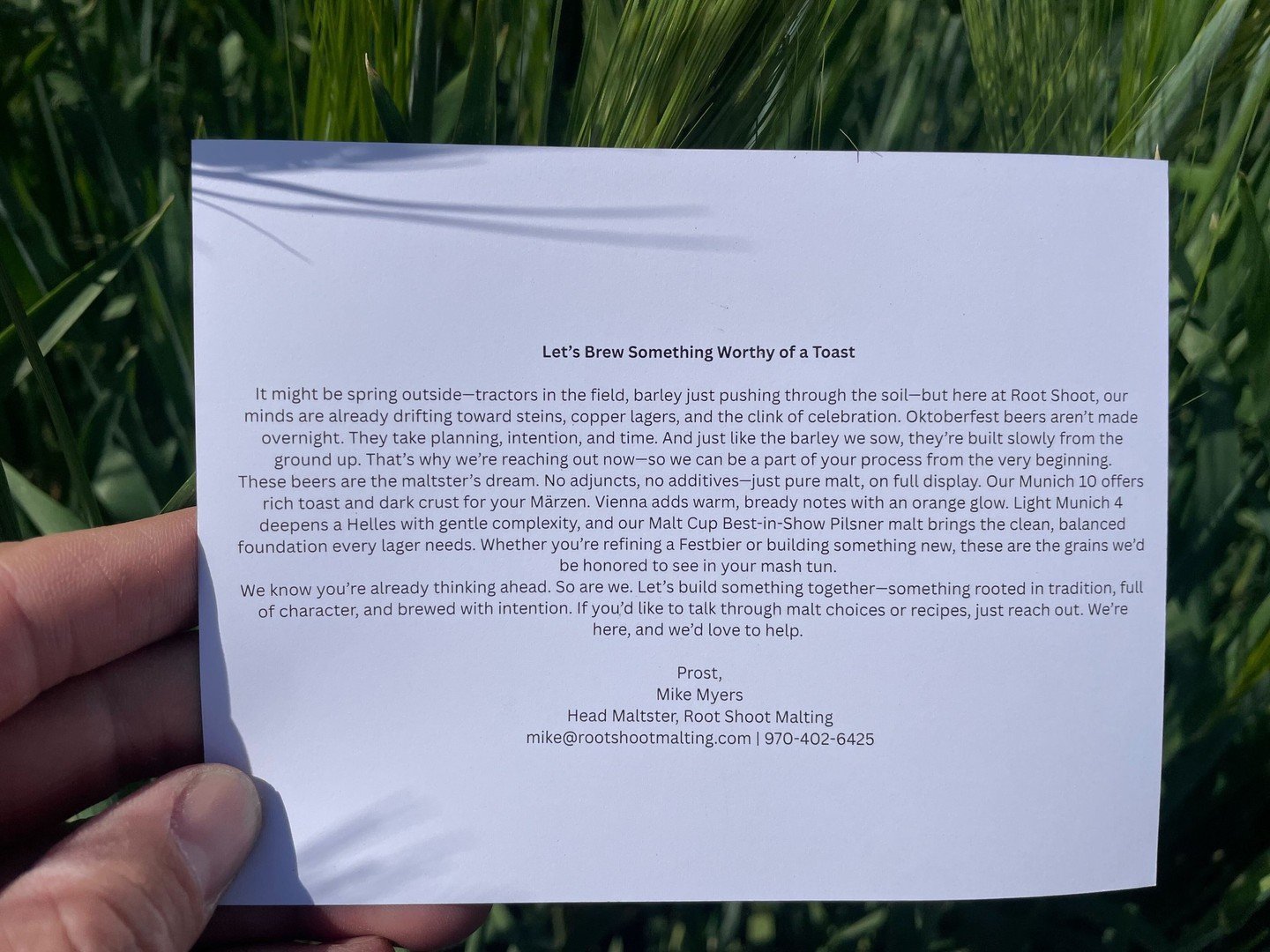 We're already thinking of Oktoberfest beers, and we know you are too. 🇩🇪

So... Here&rsquo;s a letter from our Maltster Mike. 
Let&rsquo;s brew something worthy of a toast.🍻

&quot;It might be spring outside&mdash;tractors in the field, barley jus