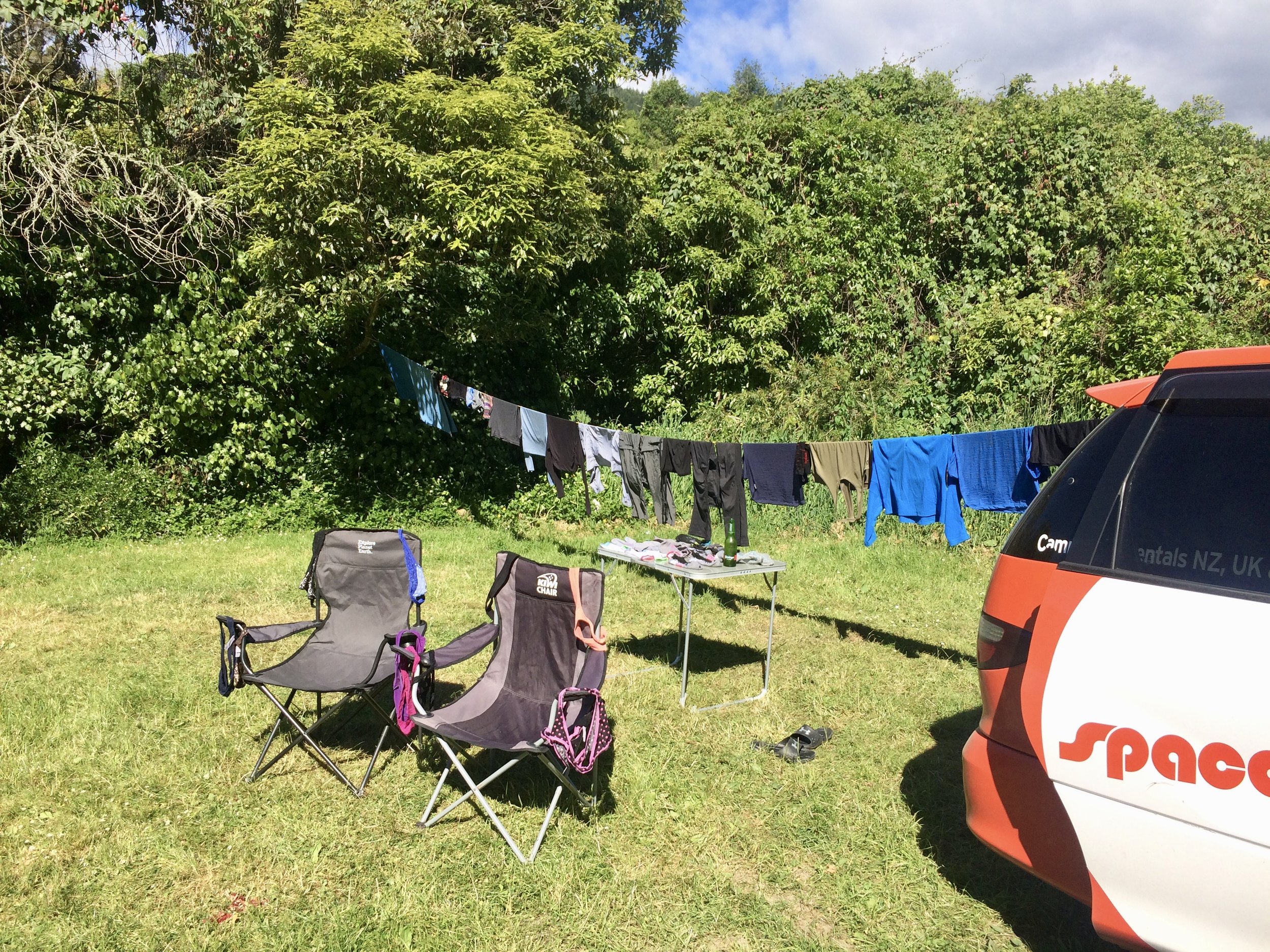 Laundry day on the road - why pay for the dryer when you can hang your undies everywhere in the sun?