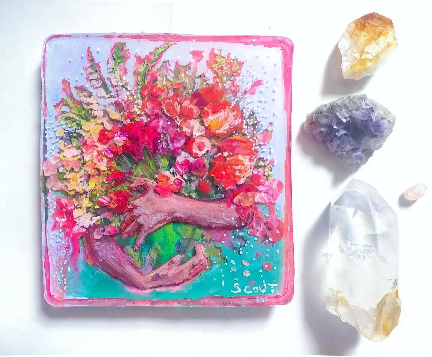 Mmmm hints of spring - resin layered painting 12&rdquo; x 12&rdquo; x 2&rdquo; 
(Sold) 

This is around the time I tend to start painting flowers, it just seems to happen that way&hellip;.
.
.
.
.
#springhassprung #artlover #gardenersworld #plantsofi