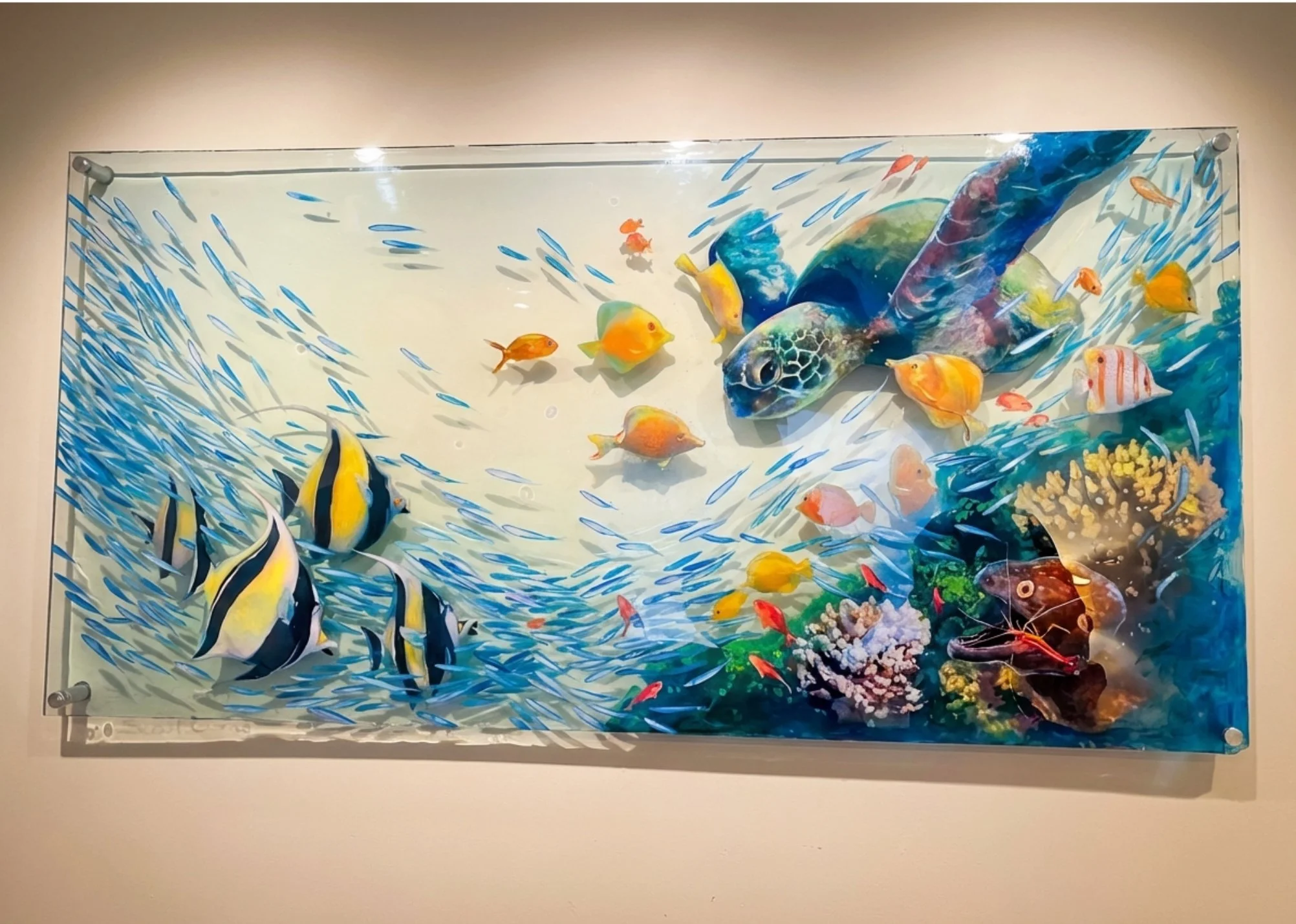 Sea Turtle Garden 36%22 x 72%22 Acrylic and resin on Lucite 2020.jpg