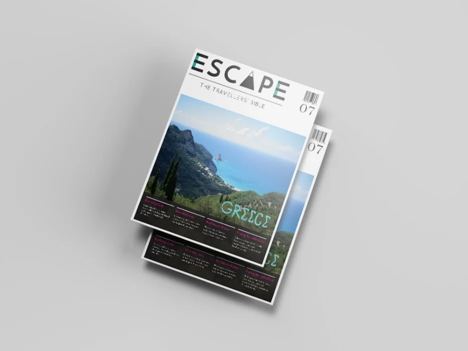 ESCAPE Travel magazine cover mockup