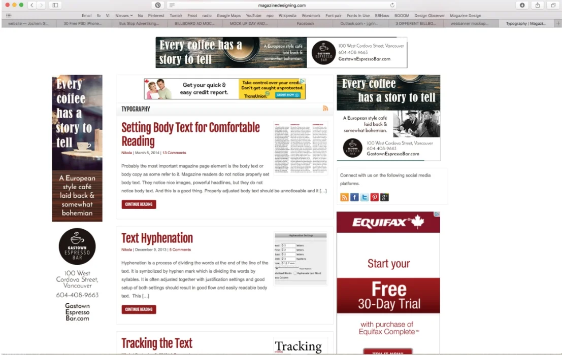 Gastown Espresso Bar website - web banners