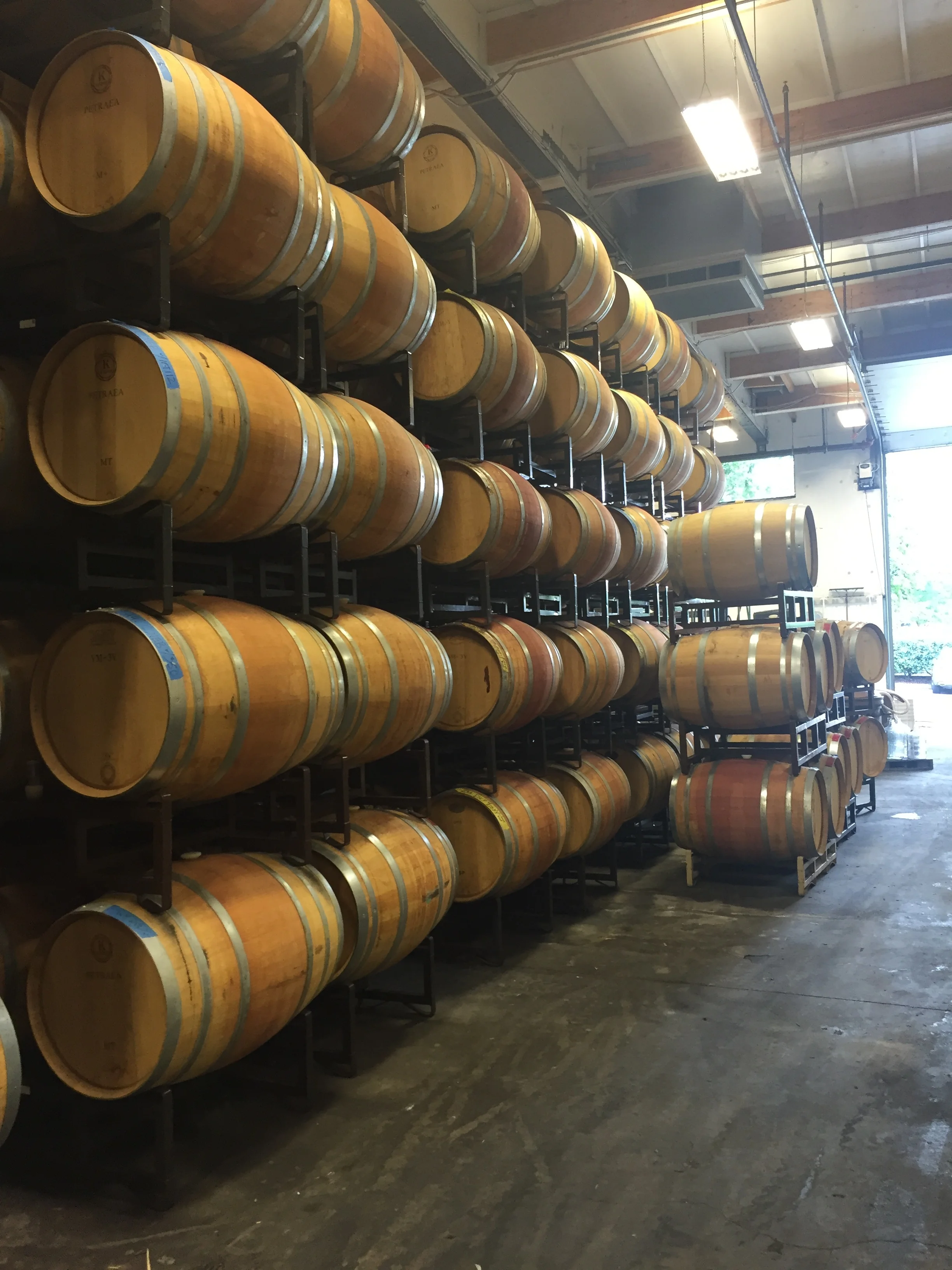 Barrel storage and aging at the Almquist Family Vintners facilities