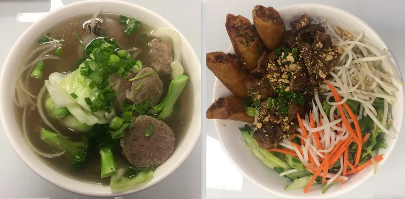 Beef and Meatball Pho/Pork Bun Cha with spring rolls