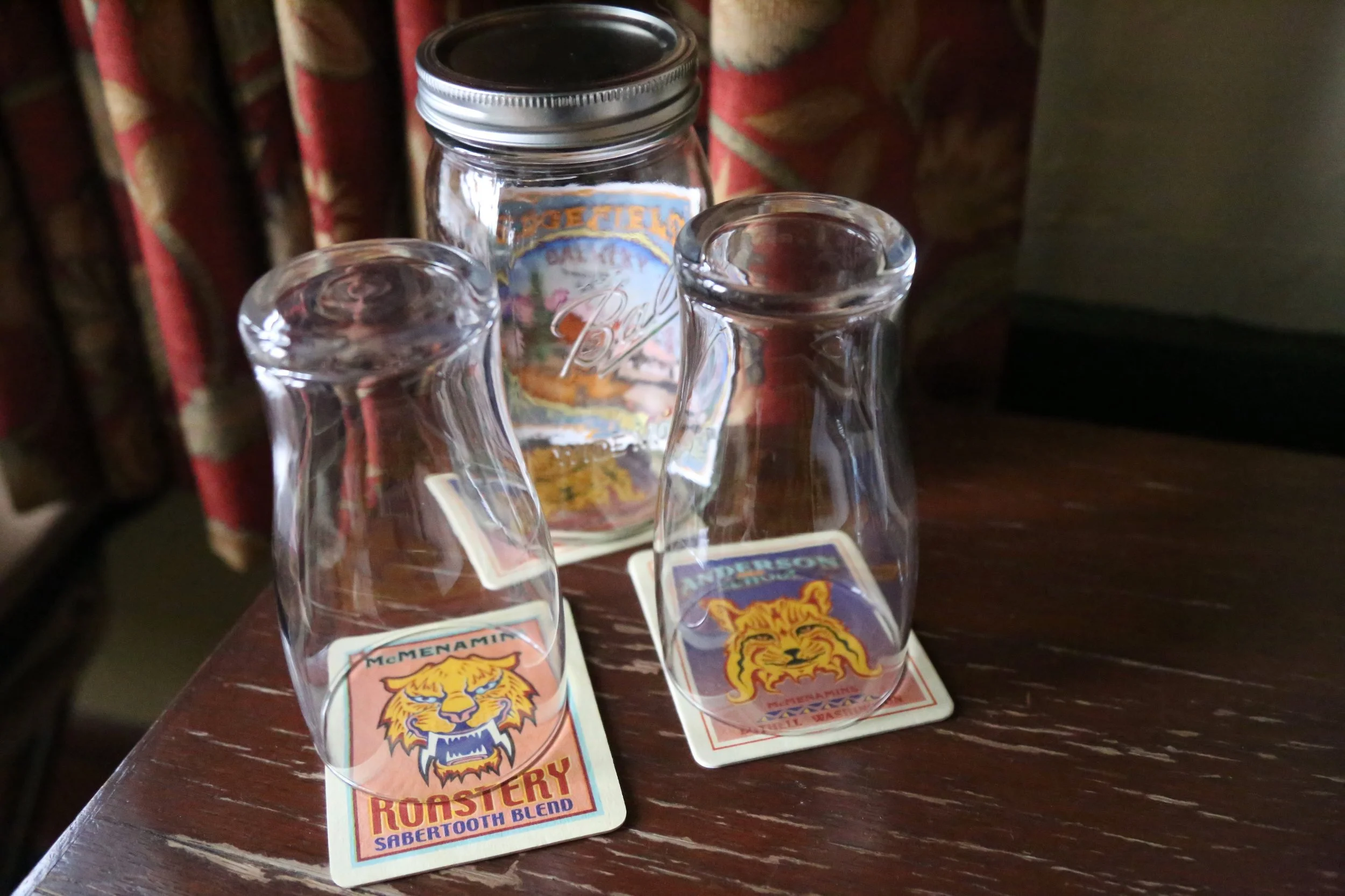 A complimentary mason jar in your room acts as a growler.