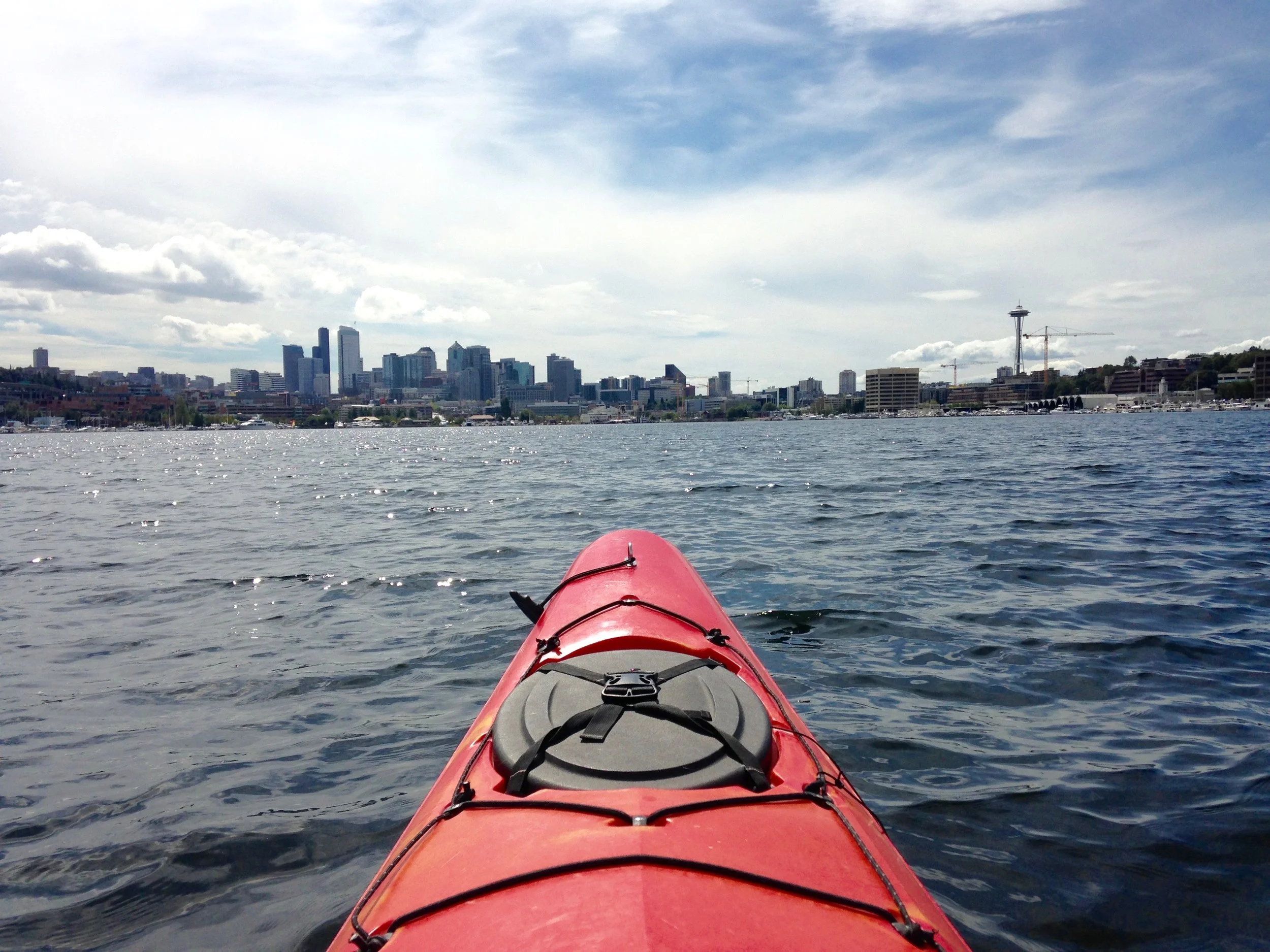 Nice views of Downtown Seattle and the Space Needle can be viewed from the comfort of your own kayak on Lake Union.