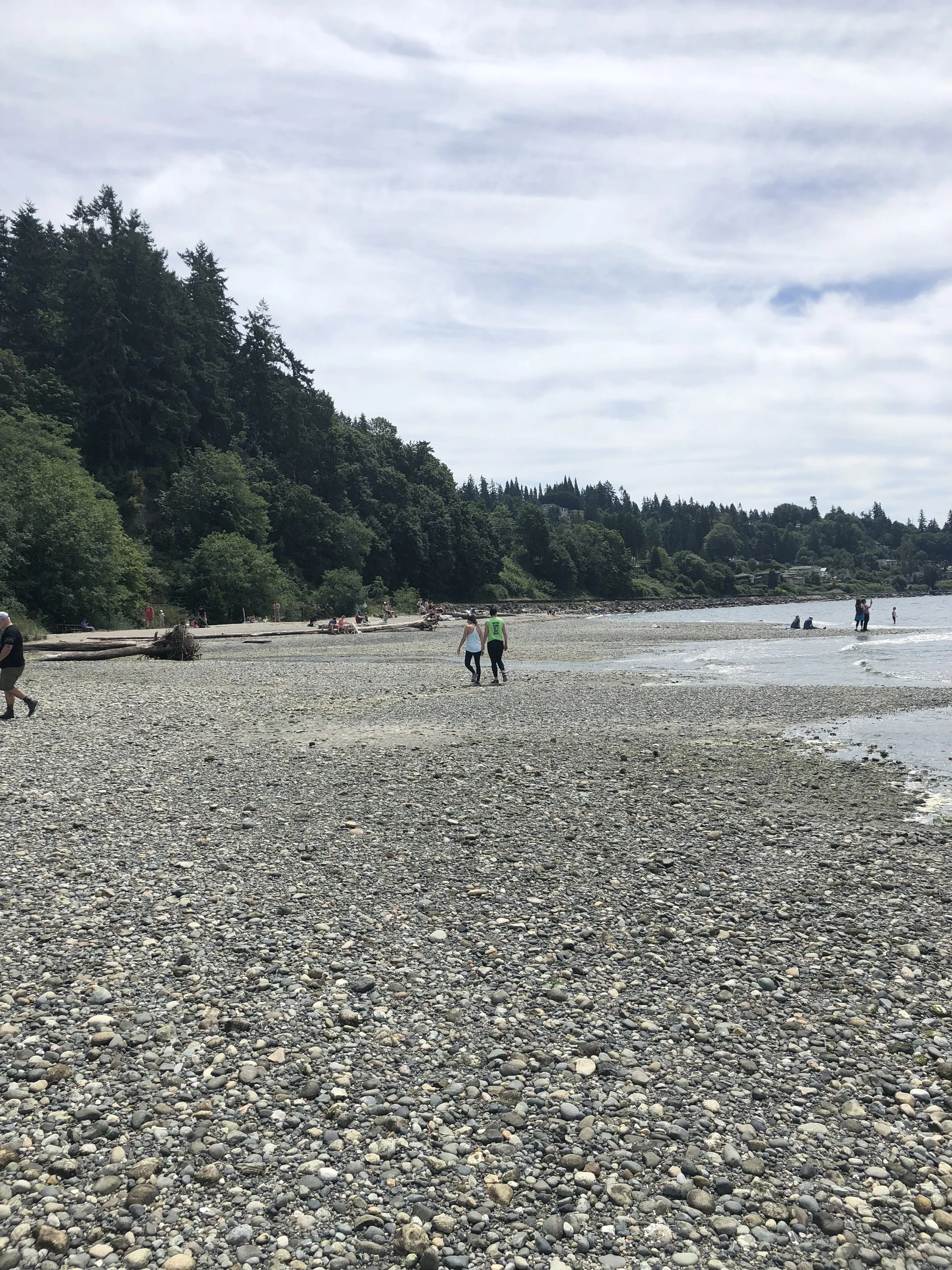People enjoying the beach on a warm afternoon in Seattle summertime.