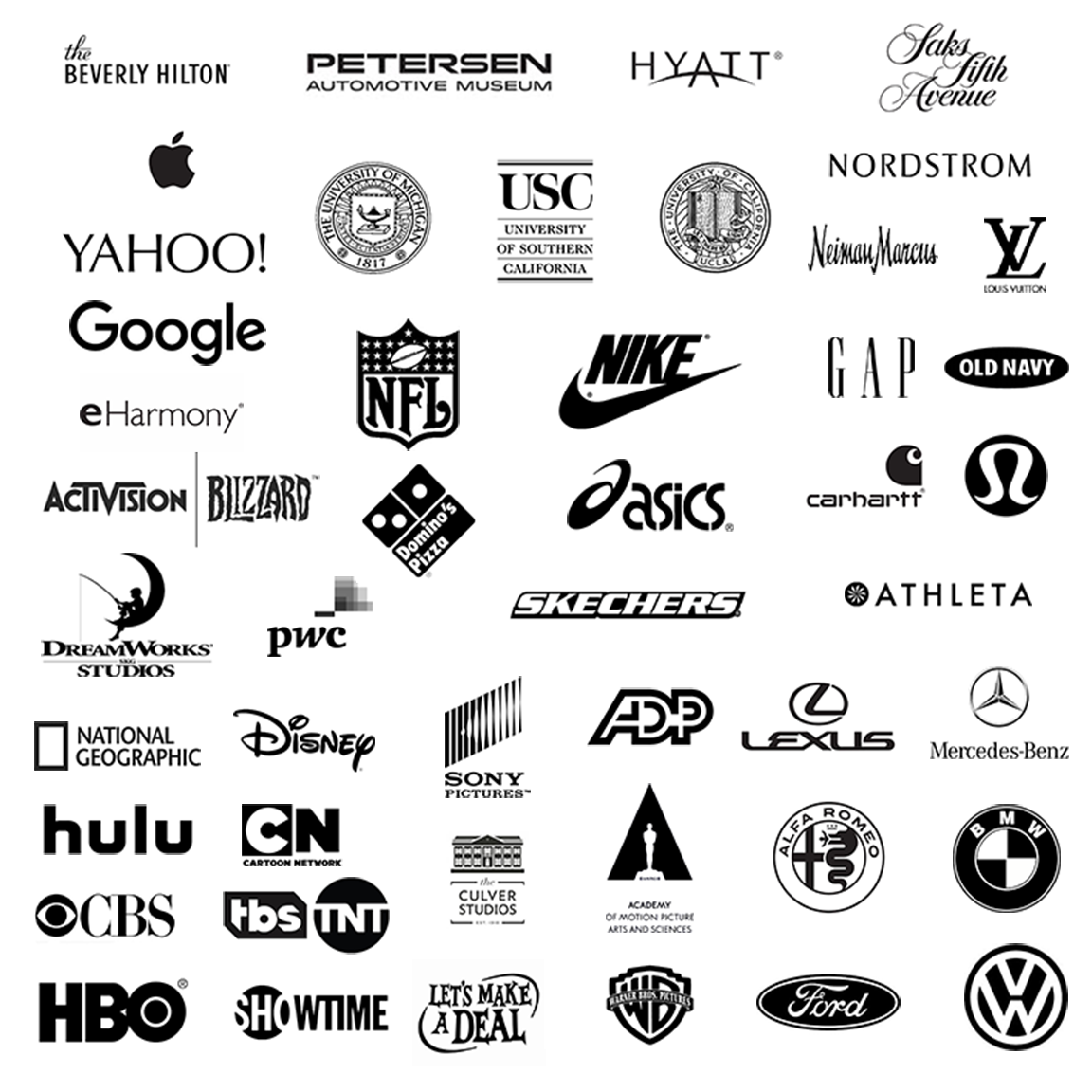 Clients we proudly work with including Nike, Disney, Apple, Google, Saks Fifth Avenue, Newman Marcus, and more!