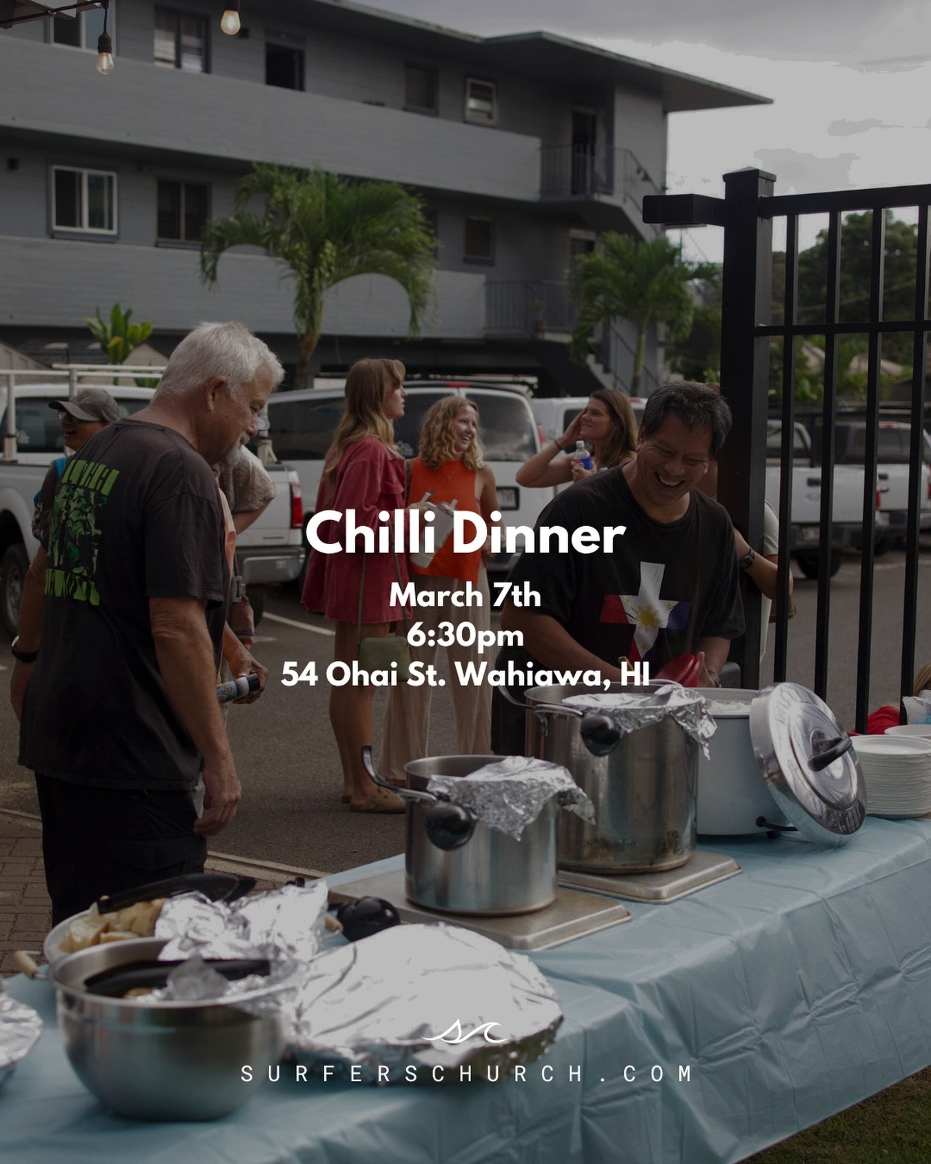 THIS WEEKEND we are making our World Famous Wahiawa Wild Country Chilli!!! Join us on Saturday evening at 6:30 for a time of food and fellowship, this is an awesome opportunity to get to know more people in the Surfers Church community. 
See you ther