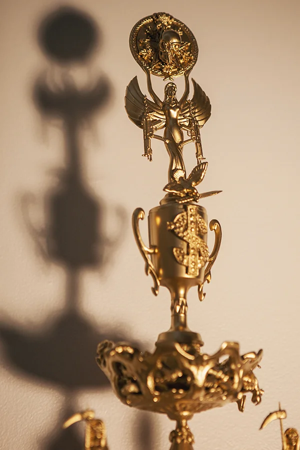"Trophy #2 -- Immigration, Death, Cartel, Wealth, and Santa Muerte" (detail)