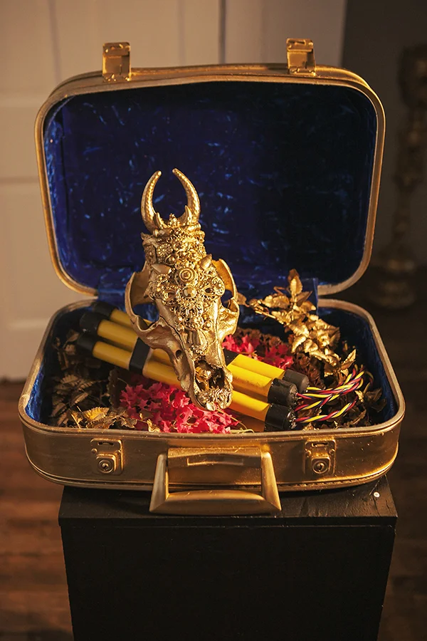 "Skull #3 (Suitcase) -- The Strategy of Terror and Conviction" 16 1/2" x 13"