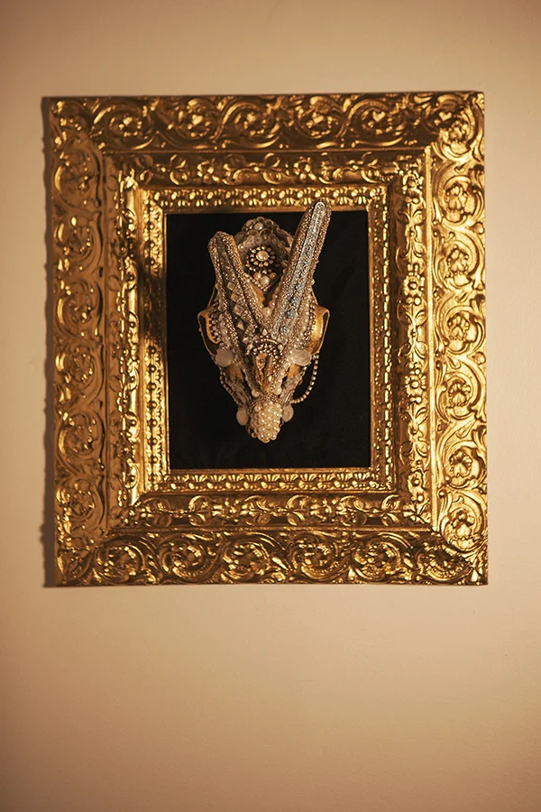 "Beguiled and Bejeweled #2" 18" x 16", skull 9" x 5"