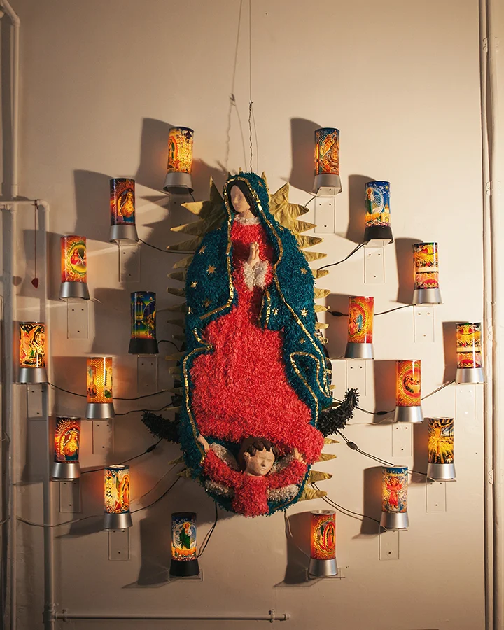 "Guadalupe and the Night Lights" Guadalupe 65" x 43" Night Lights 12" x 5" Installation 95" x 60"