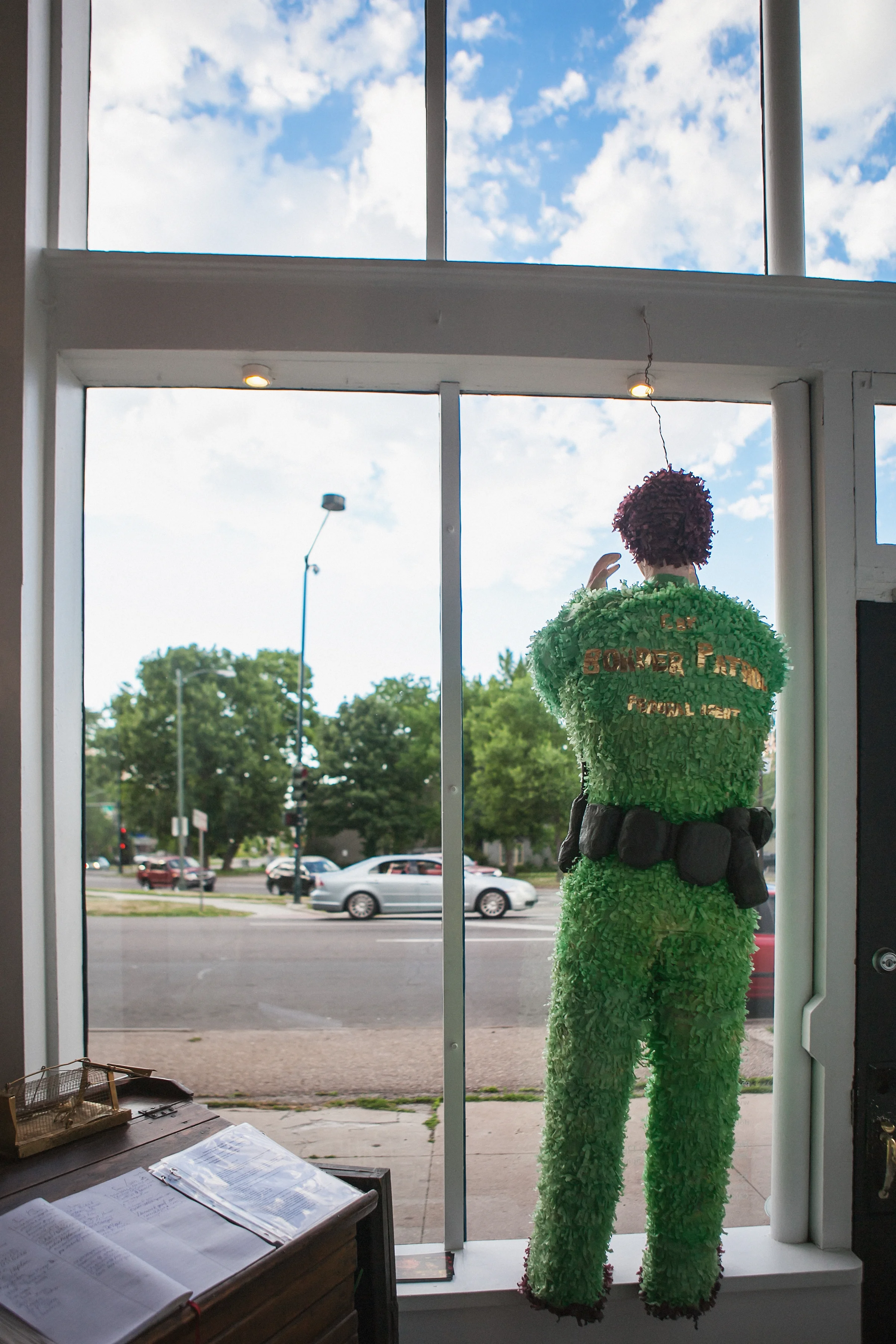 "Western American Posse for the People. A phenomenal Order of Historical yet Dissimilar Expressions of Artistic and Social Considerations." Patrol Guard Piñatas 73" x 22" (Guards) 2016