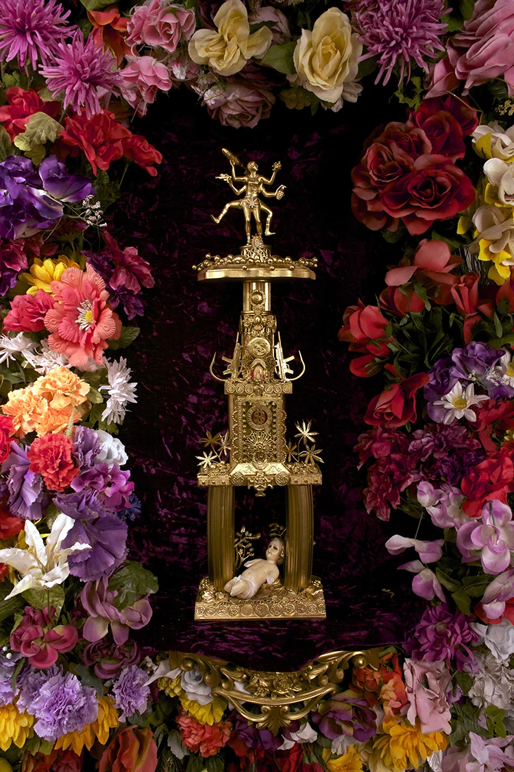 Photo Montage mixed media, recycled flowers from graveyards in Mexico 2013
