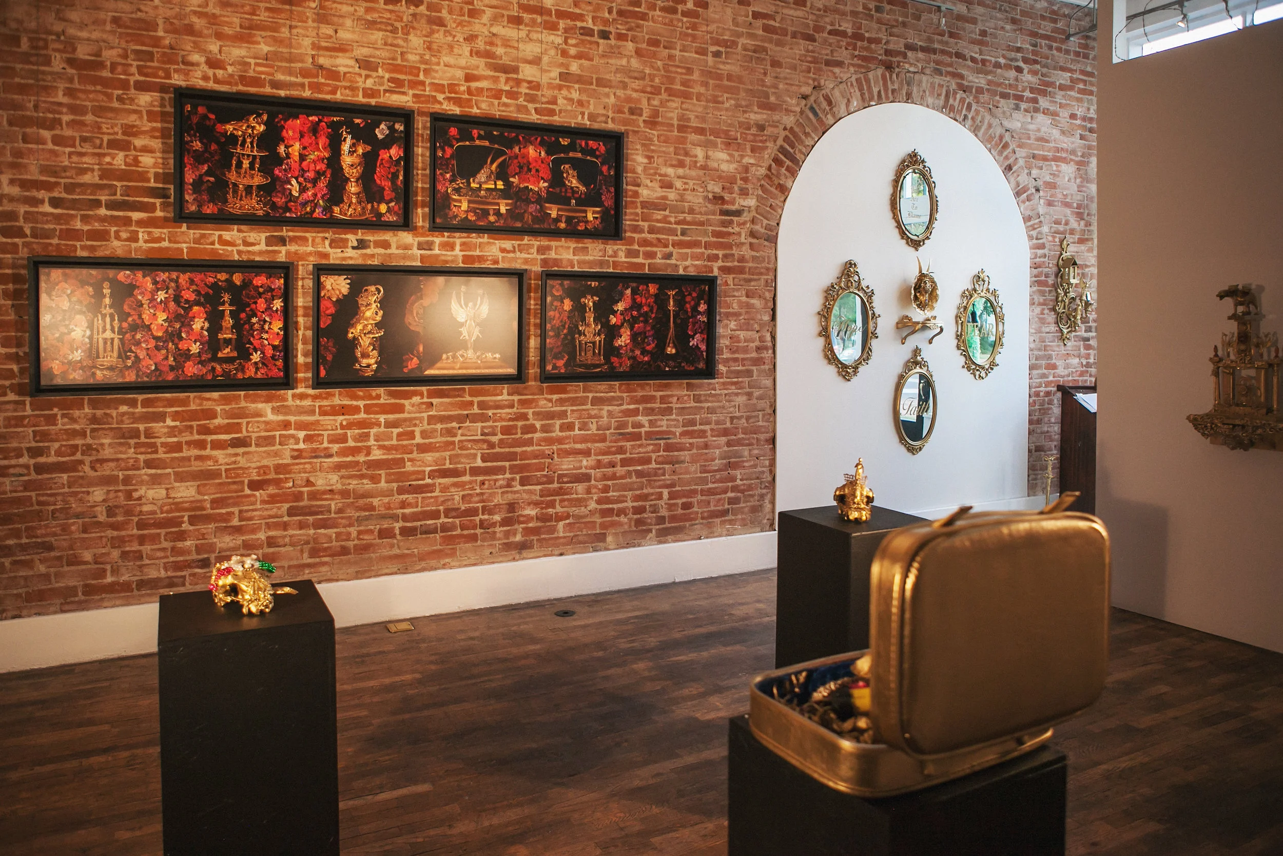 Gallery View, "Observing (A)trophy Life - Celebrating Our Luxury of Social, Personal and Political Addiction" at Leon Gallery, Denver, Colorado All photography by Amanda Tipton