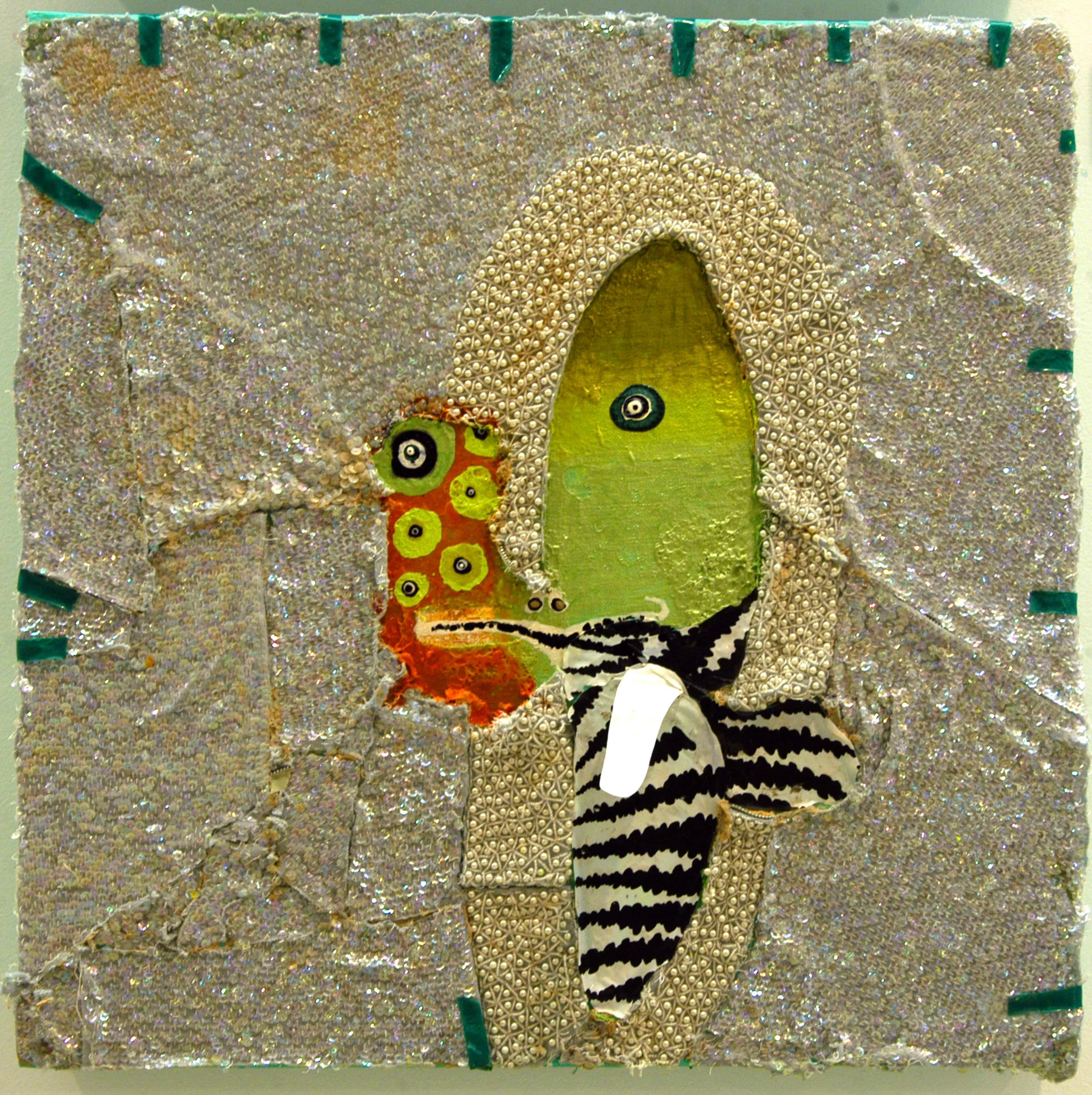 "Swimming at the Ropas Border Wall" Mixed media on wood Variable dimensions 2010
