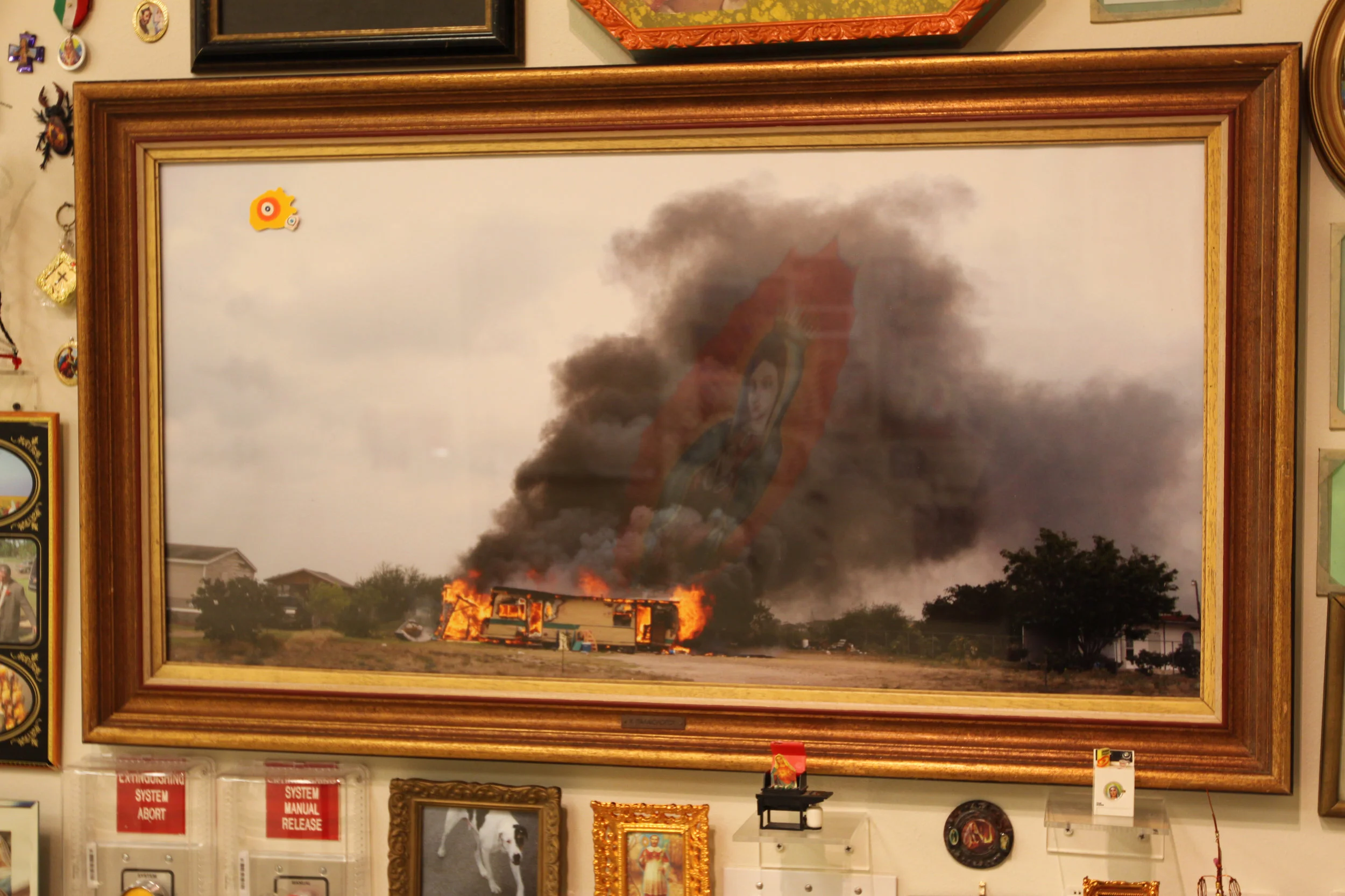 "Burning Trailer and Virgin Apparition" Variable dimensions 
