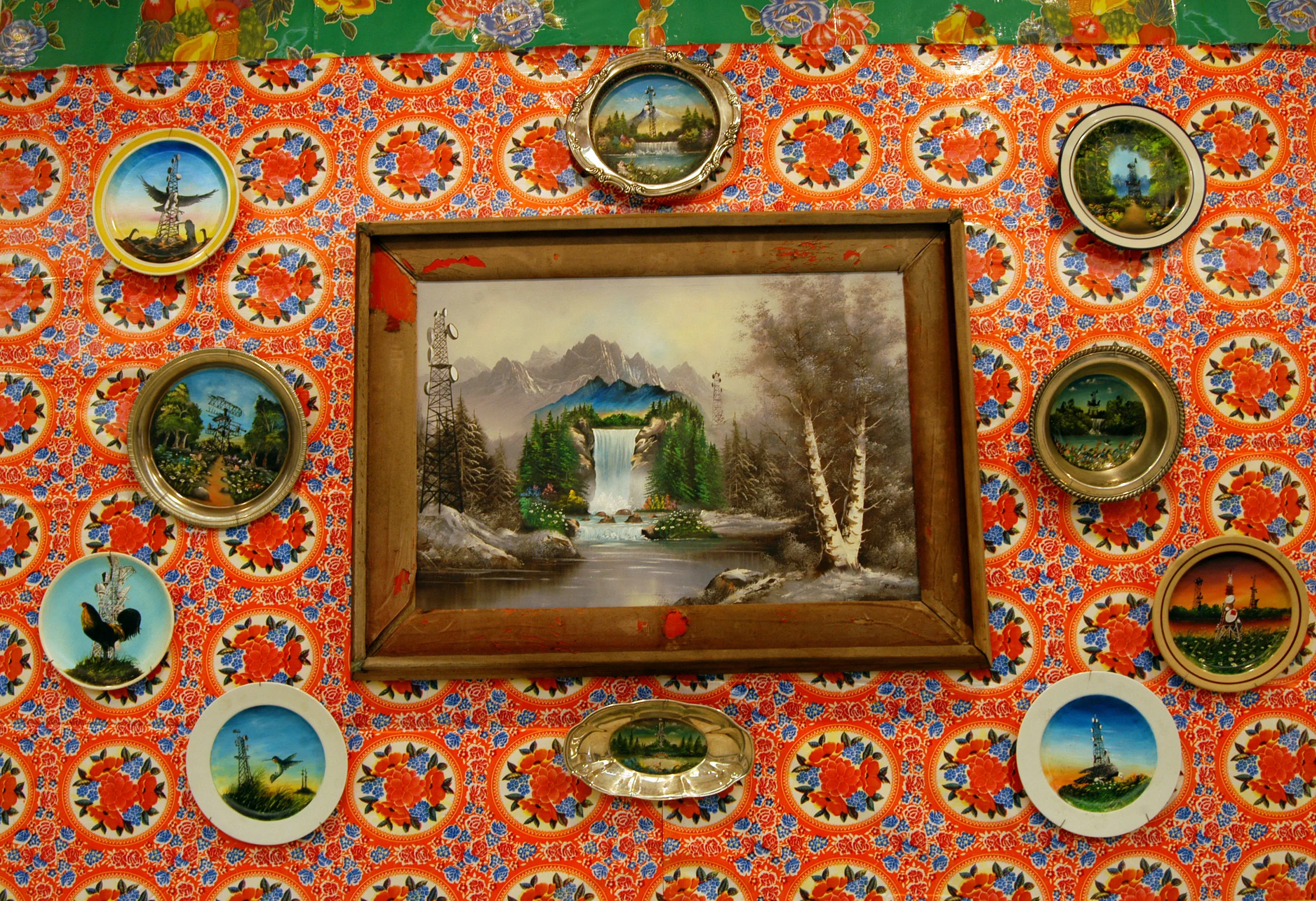 Detail of "Tablecloth and Plates Wall" Mixed media Variable dimension