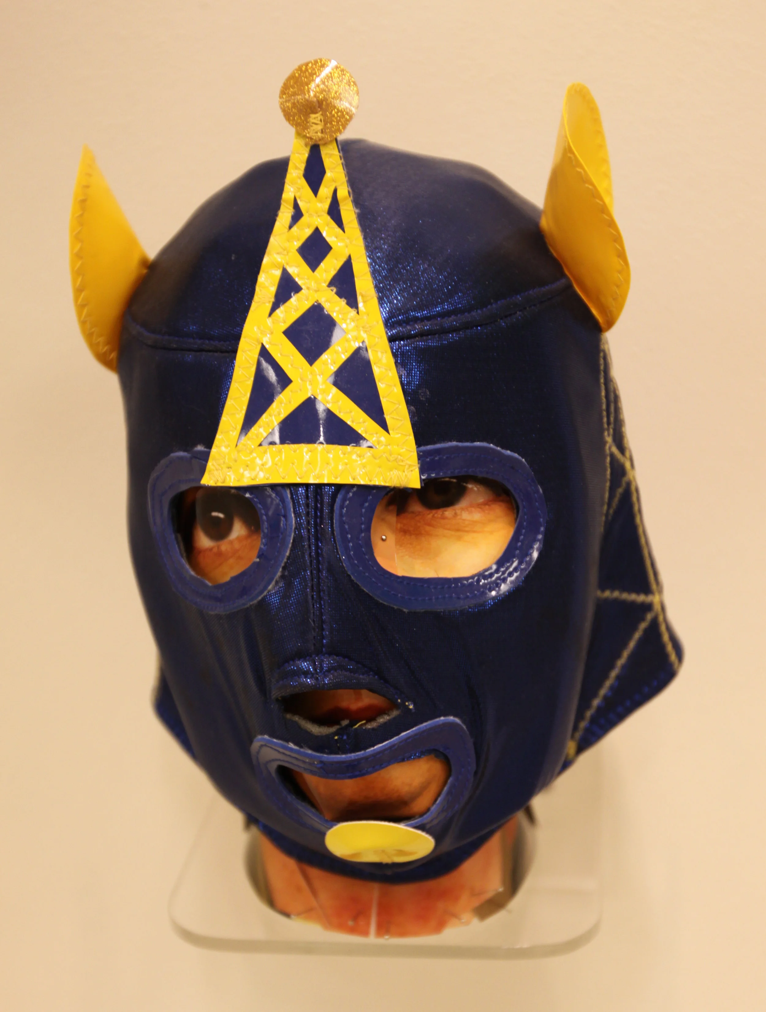 "Satellite Mask (blue)" Mixed media
