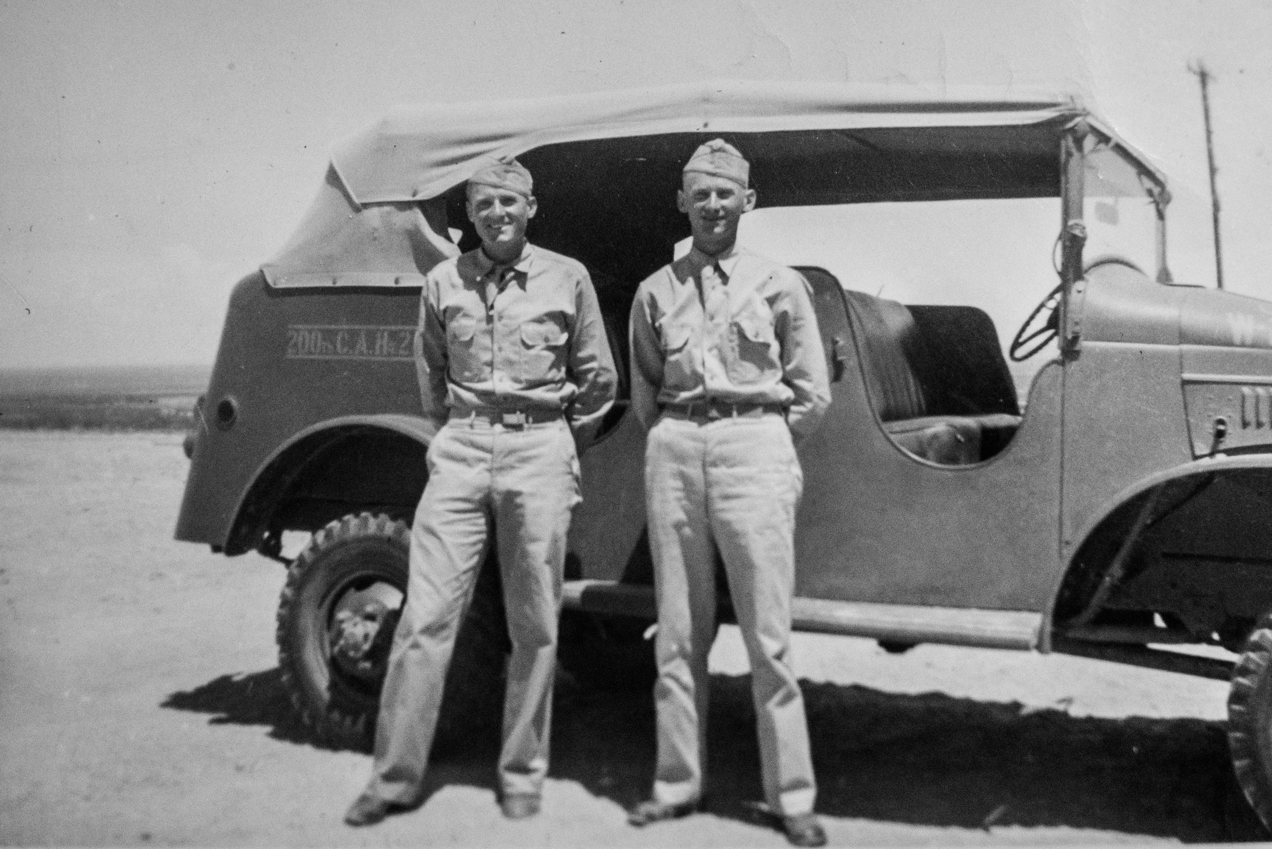 Alfred (left) with his brother Claude Haws (right) in 1941 at Ft. Bliss shortly before they left for the Pacific Theater. 