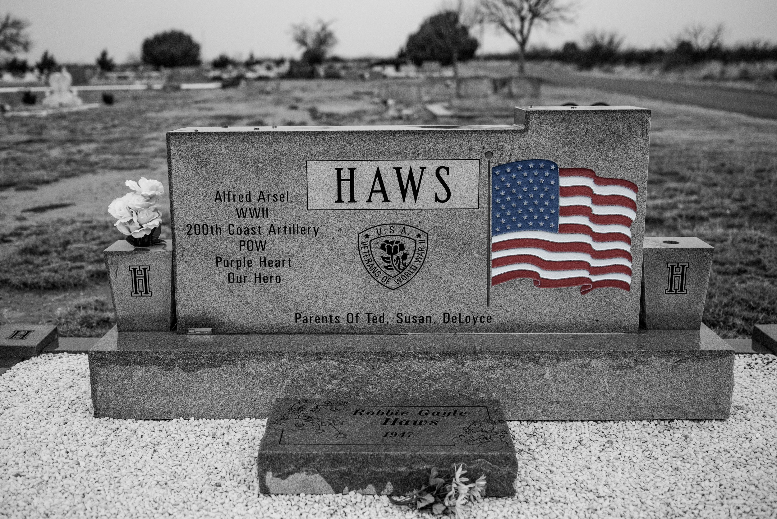A memorial was built to Alfred to honor his time in WWII. His brother's memorial also sits here along with his brothers in law, John and Glen Moss. 