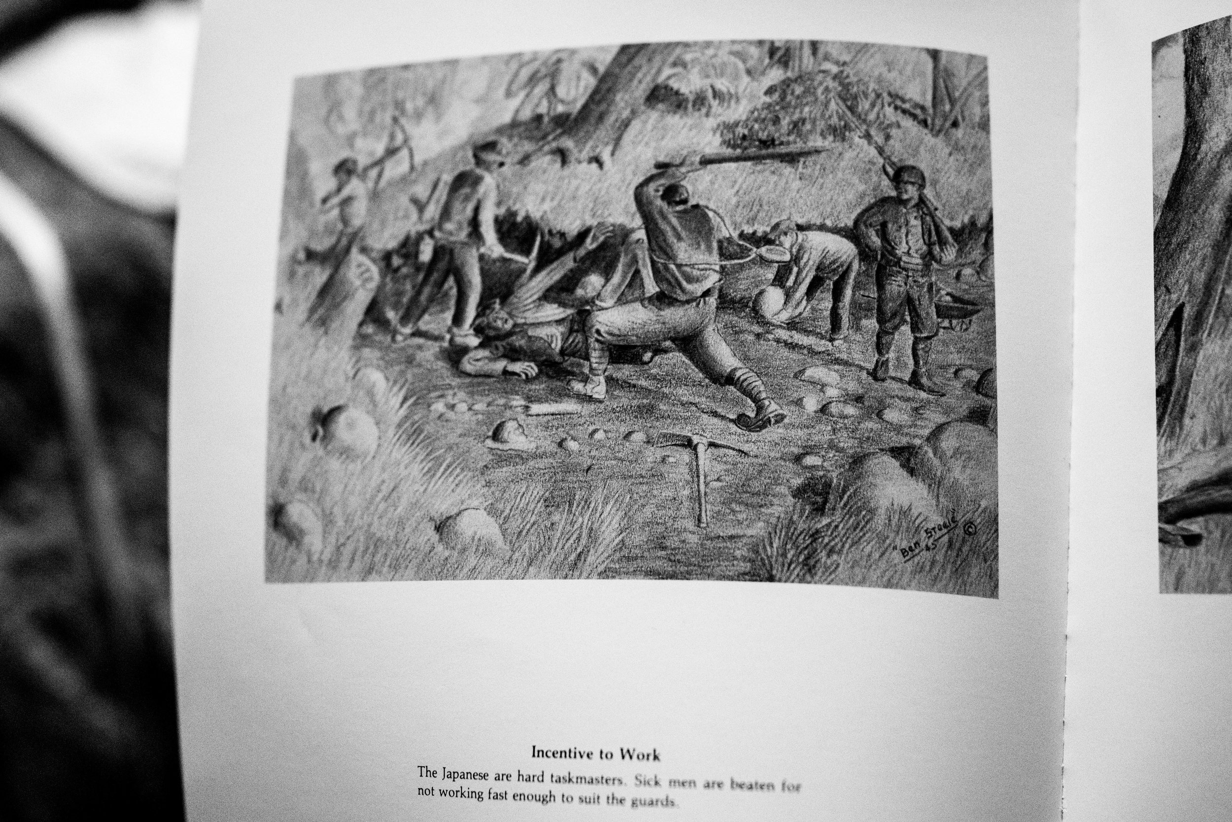 This series of charcoal drawings are a part of a series by Benjamin Charles Steele, an American GI who was in the same camp as Alfred. 