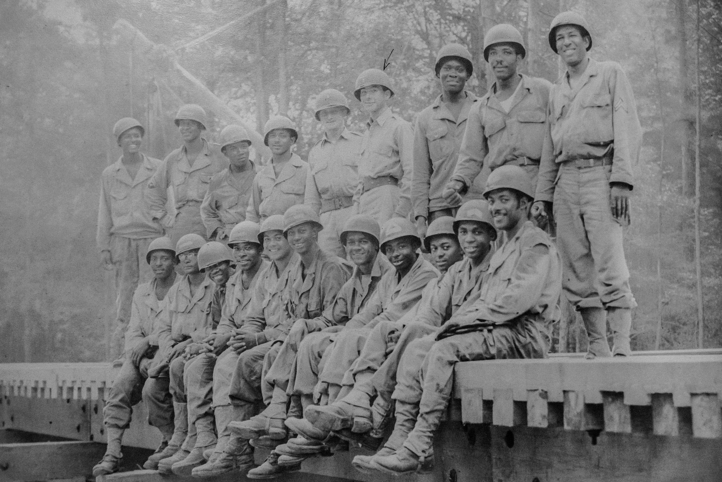 LT Mendieta with his platoon. The unit was a part of an "all black regiment." Desegregation still hadn't taken place within the Army. 