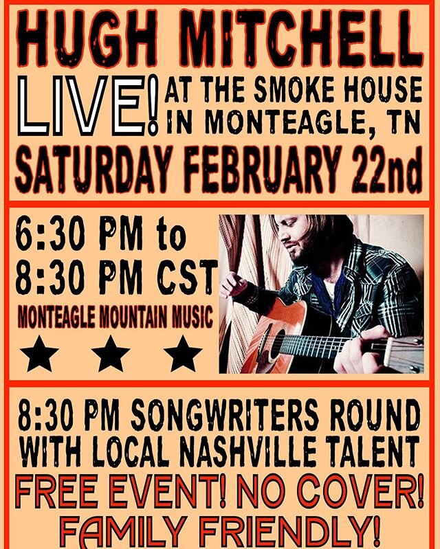 Tomorrow night The Smokehouse  in #monteagle #tennessee I&rsquo;ll be playing a solo set from 6:30-8:30 pm. It&rsquo;s a fun weekend getaway very close to #nashville #birmingham and #Chattanooga. See y&rsquo;all then