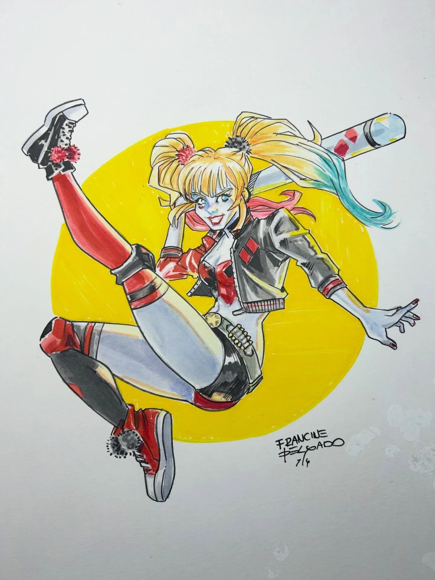 From rough sketch to chaos queen. Watch this.

This full figure Harley Quinn was created entirely with markers. Swipe to see how it comes together, step by step.

I love working traditionally. The textures, the imperfections, makes art very human..

