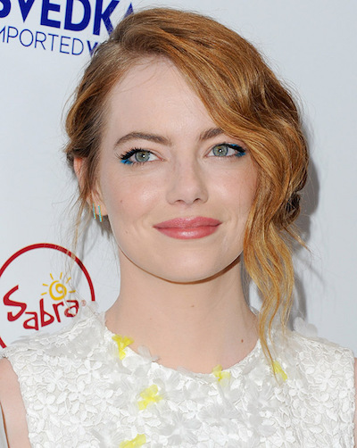 Emma Stone's blue eyes sparkle against her hint of blue on the outer corners.